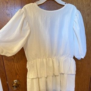 Nasty gal white ruffle dress with puffy sleeves, size 8